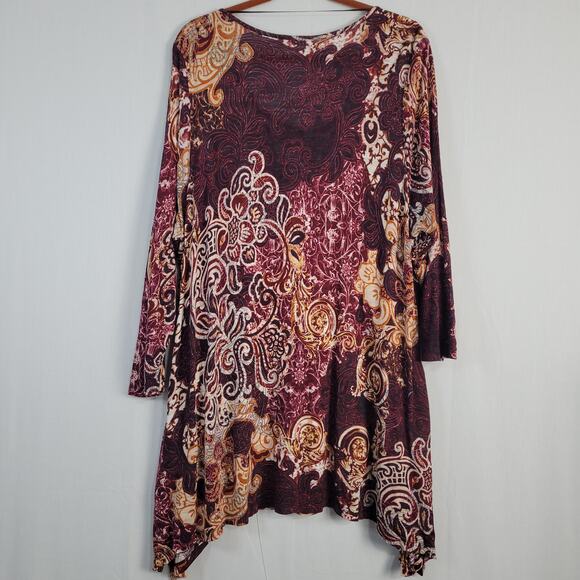 Spense mixed print 3/4 sleeve asymmetrical hem longline tunic top size 3X boho - Picture 7 of 7
